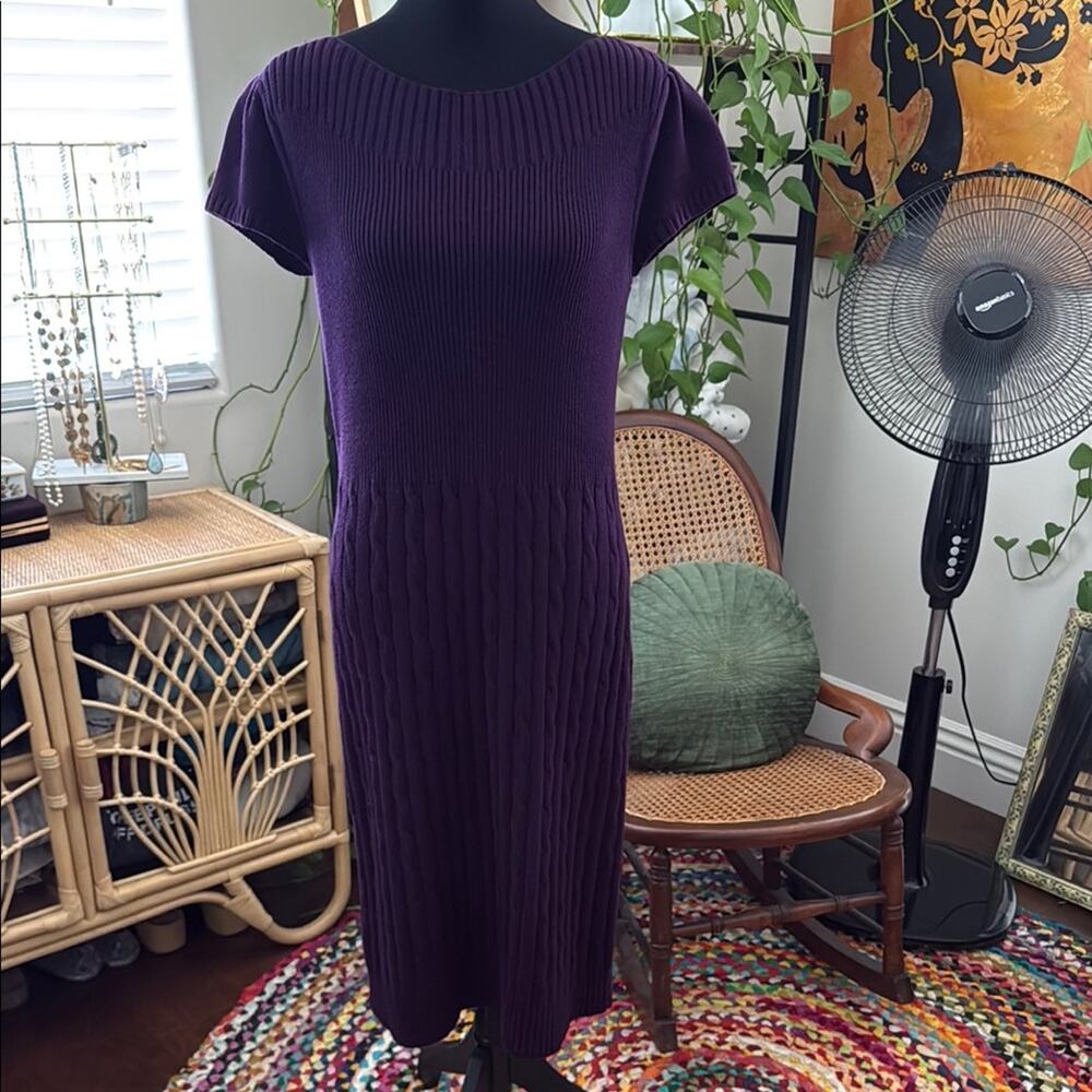 Lauren Ralph Lauren Jewel Tone Purple Short Sleeve Knit Sweater Dress